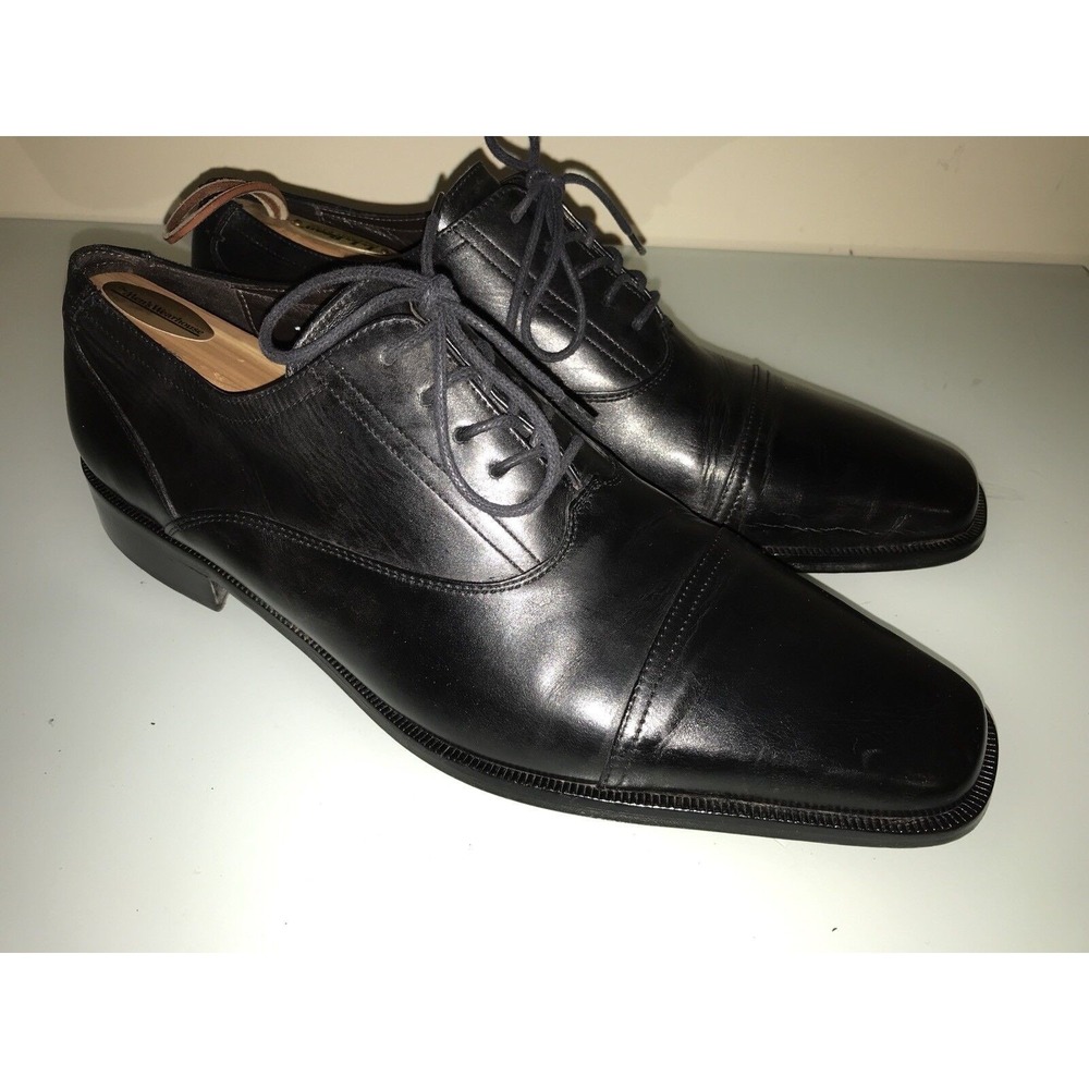 Donald J. Pliner Black Leather RODEO Oxford Squared Cap Toe Shoes Men's 11.5 EUC